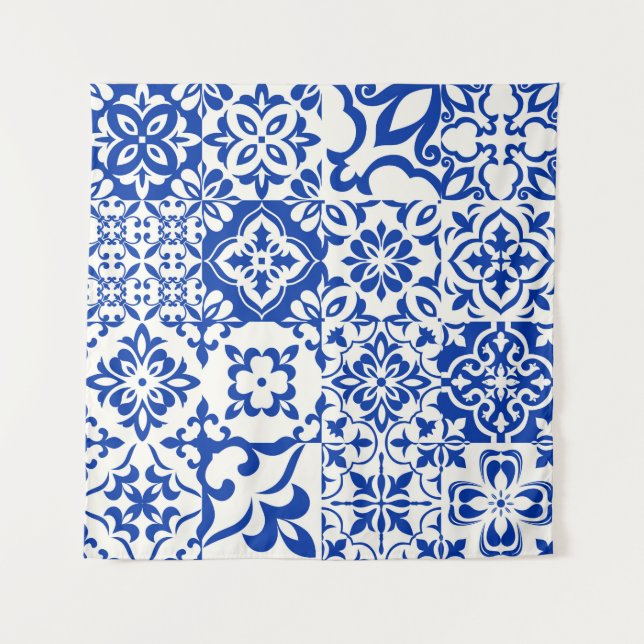 Set of 16 tiles Azulejos in blue,  white. Original Tapestry (Front)