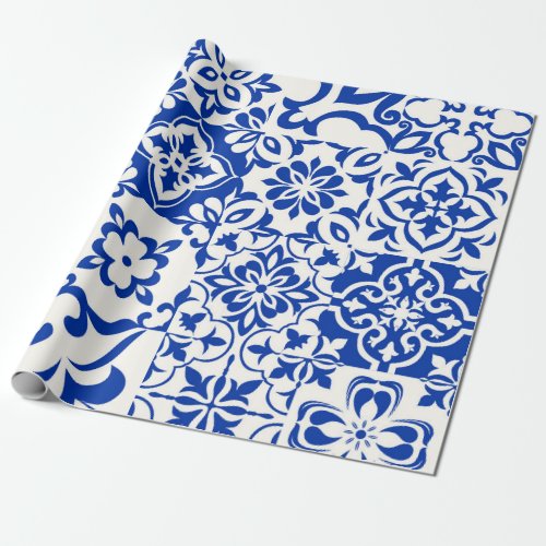 Set of 16 tiles Azulejos in blue  white Original Wrapping Paper
