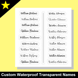 (Set of 18) Black Transparent Simple Name Stickers