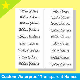 (Set of 18) Transparent Simple Name Stickers