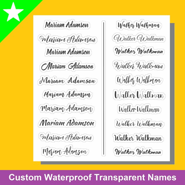 (Set of 20) Black Transparent Simple Name Stickers (Simple Transparent name stickers)