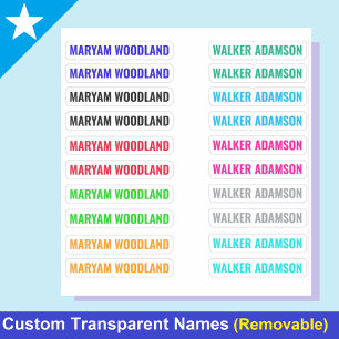 Set of 20 Colorful Tags, Transparent Name Stickers