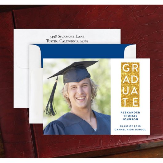 Set of 24 Gold Banner Graduation Announcements (Front)