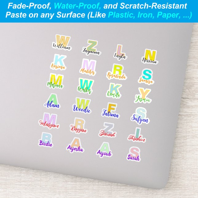 (Set of 24) Modern Monogrammed Names | Waterproof  Sticker (monogram name stickers
)