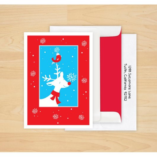 Set of 24 Reindeer And Bird Christmas Cards (Front)