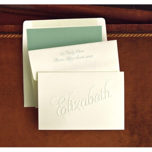Set of 25 Classic Green Embossed Note Cards (Front)
