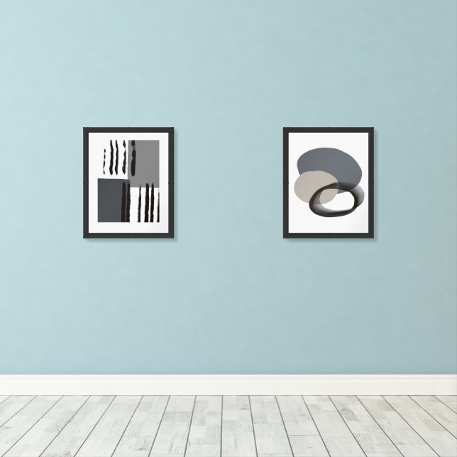 Set of 2 Abstract Black and White Art Prints (Wood Floor)