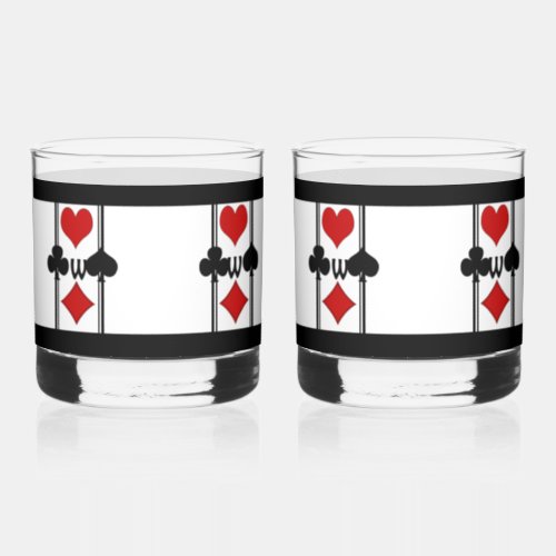 Set of 2 Art Deco Playing Card Suits with Monogram Whiskey Glass