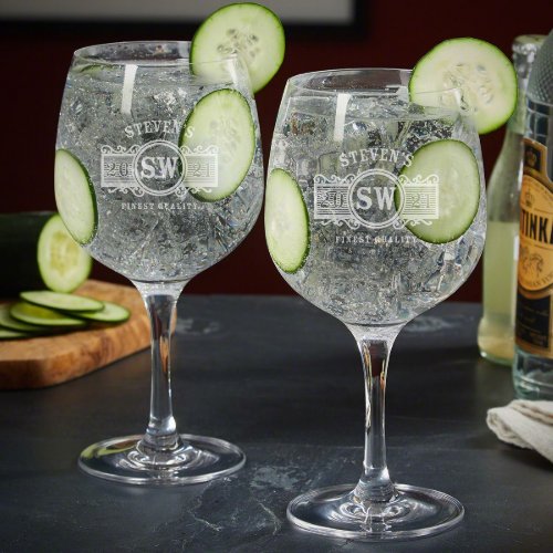 Set of 2 Cool Marquee Engraved Gin  Tonic Glasses
