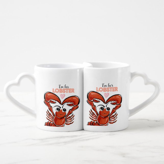 Set of 2 Cute I'm His & I'm Her Lobster Mugs (Front Nesting)