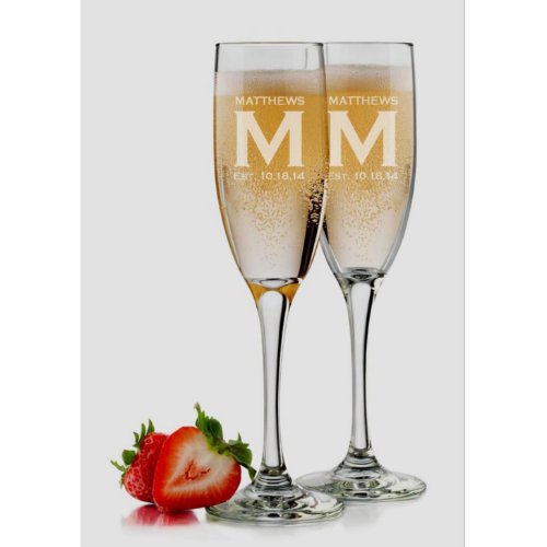 Set of 2 Engraved Monogram Champagne Glasses
