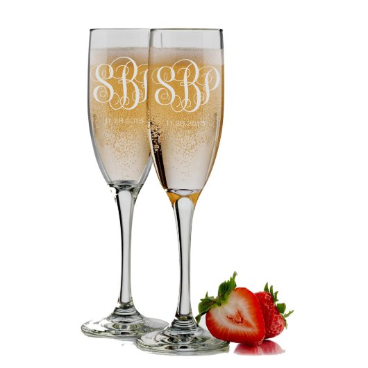 Set of 2 Engraved Wedding Party Champagne Flutes (Front)