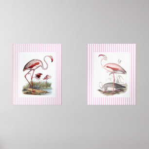 Set of 2 Flamingo with Pink Stripe Border