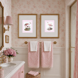 Set of 2 Flamingo with Pink Stripe Border