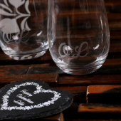 Set of 2 Heart Coasters & Stemless Wine Glasses (Front)