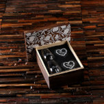 Set of 2 Heart Coasters & Stemless Wine Glasses<br><div class="desc">Charming rustic stemless wine glass and slate coaster gift set,  comes with wood boxes painted.</div>