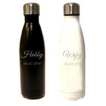Set of 2 Hubby Wifey Stainless Steel Water Bottles<br><div class="desc">Hubby Wifey - Water Bottle - 17 oz - Stainless Steel - Screw On Cap - Choice of Colors & Date - Personalized Custom Engraved Design - Couple Gift - Long lasting, anti-corrosive stainless steel - Double-wall vacuum-insulated construction - Surface saving, condensation free design. - *Laser Engraved Not a Vinyl...</div>