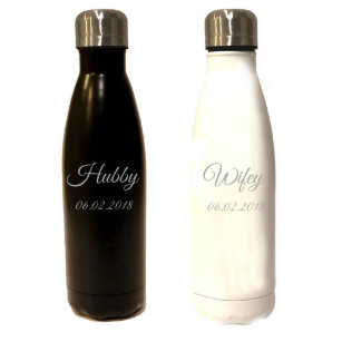 Set of 2 Hubby Wifey Stainless Steel Water Bottles