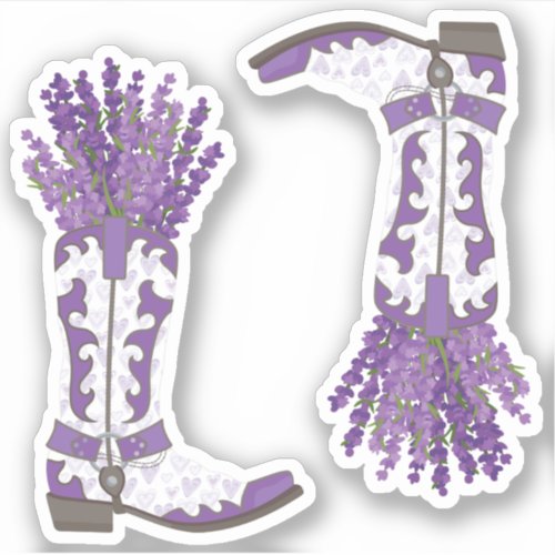 Set of 2 Lavender Cowboy Boot Custom Cut Sticker