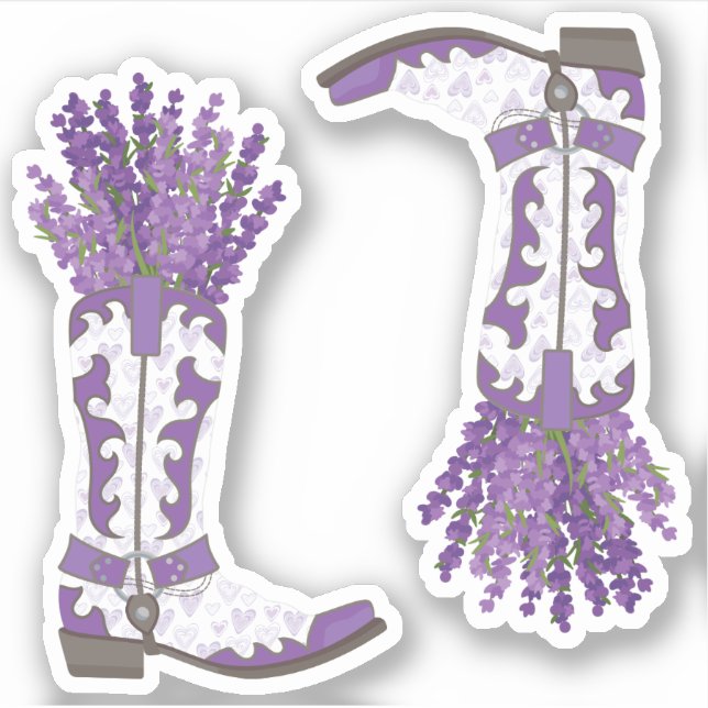 Set of 2 Lavender Cowboy Boot Custom Cut Sticker (Front)