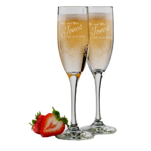 Fancy Script Bride & Groom Champagne Flutes