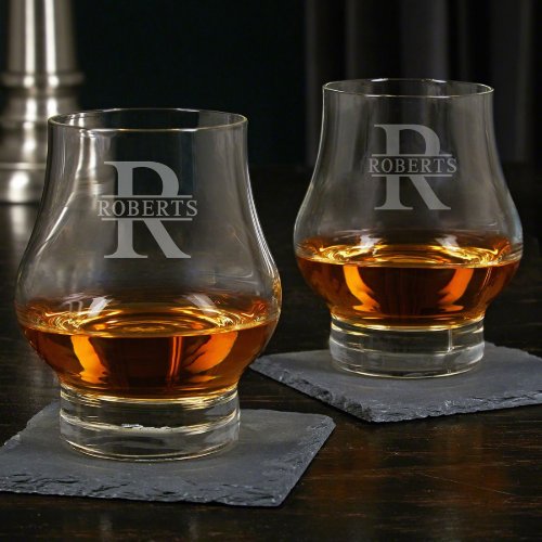 Set of 2 Oakmont Etched Wescott Whiskey Glasses