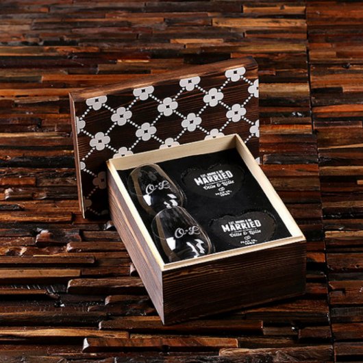 Set of 2 Slate Coasters and Stemless Wine Glasses (Inside)