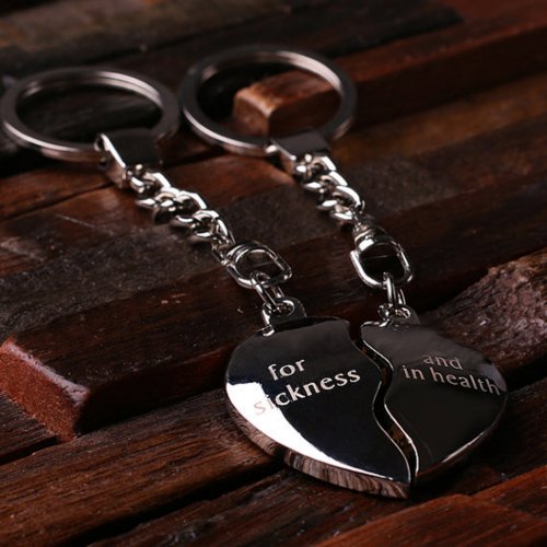 Set of 2 Split Heart Polished Steel Keychains