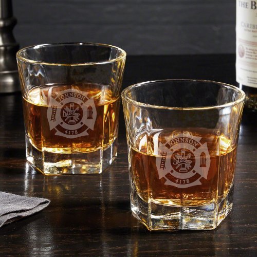 Set of 2 Stylish Fire and Rescue Whiskey Glasses