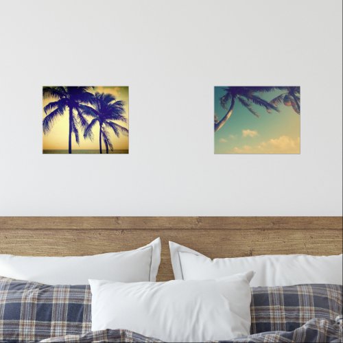 Set of 2 tropical palm tree ocean view photo print