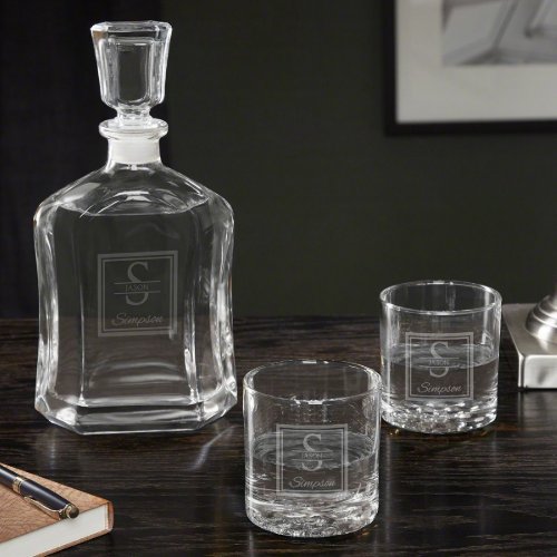 Set of 2 Whiskey Glasses and Liquor Decanter