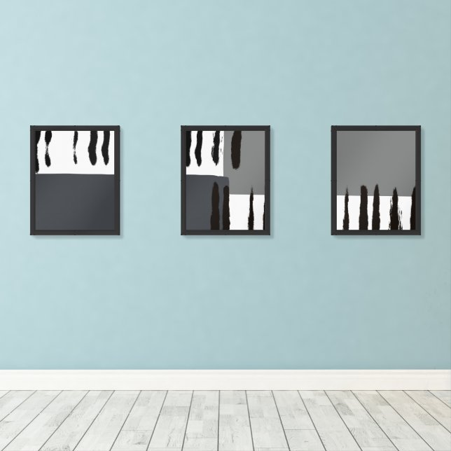 Set of 3 Abstract Black and White Art Prints (Wood Floor)