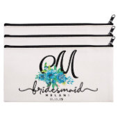 Set Of 3 Blue Flowers Floral Canvas Cosmetic Bags (Set)