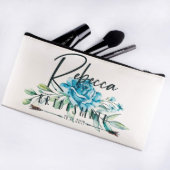 Set of 3 Blue Rose Floral Canvas Cosmetic Bags (Front)