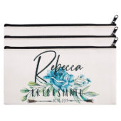 Set of 3 Blue Rose Floral Canvas Cosmetic Bags (Set)