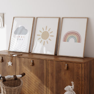 Set of 3 boho rainbow, cloud, sun print