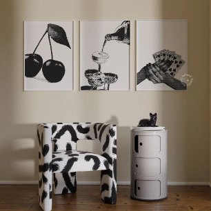 Set of 3 Champagne Cherry Bar Cart Funky Prints