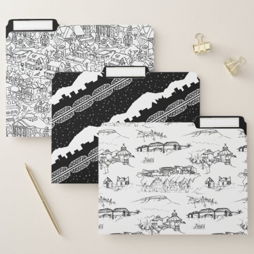 Set of 3 Chattanooga Patterns Black and White File Folder