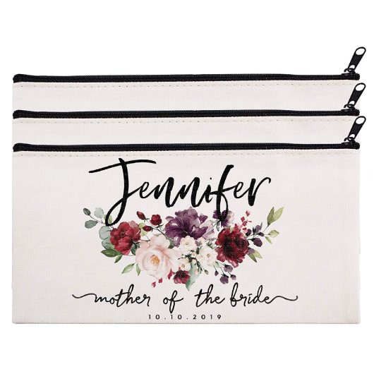 Set Of 3 Classic Roses Floral Canvas Cosmetic Bags (Set)