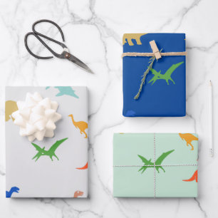 Set of 3 Colorful Dino Wrapping Papers for Kids Paper Sheets