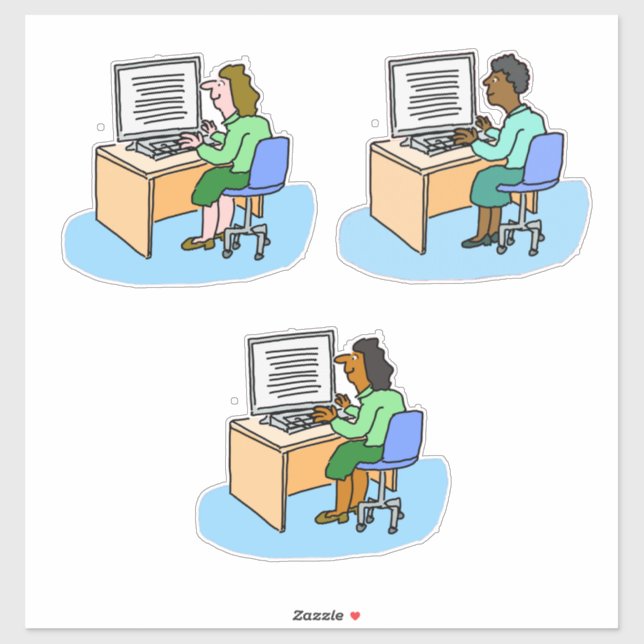 Set of 3 Computer Workers. Female. Sticker (Sheet)