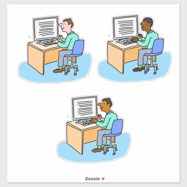 Set of 3 Computer Workers. Sticker (Sheet)