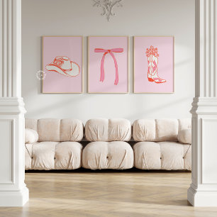 Set of 3 Cowgirl Boot Hat Bow Pink Prints