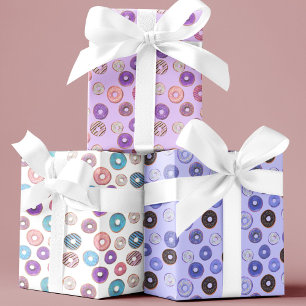 Set of 3 Cute Donut kids birthday or baby shower Wrapping Paper Sheets