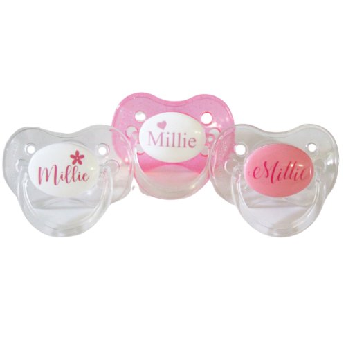 Set of 3 Cute Girls Name Silicone Pacifiers 