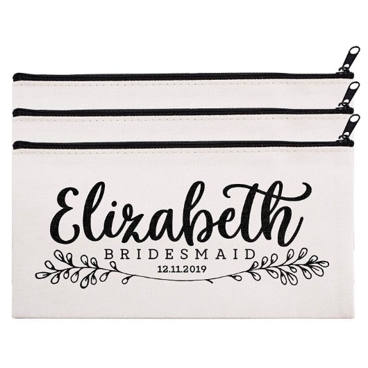 Set Of 3 Delightful Leaves Canvas Cosmetic Bags (Set)