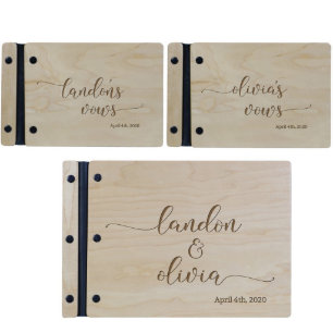Set of 3 Elegant Maple Wedding Vow Guest Books