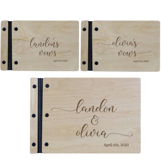 Set of 3 Elegant Maple Wedding Vow Guest Books (Front)