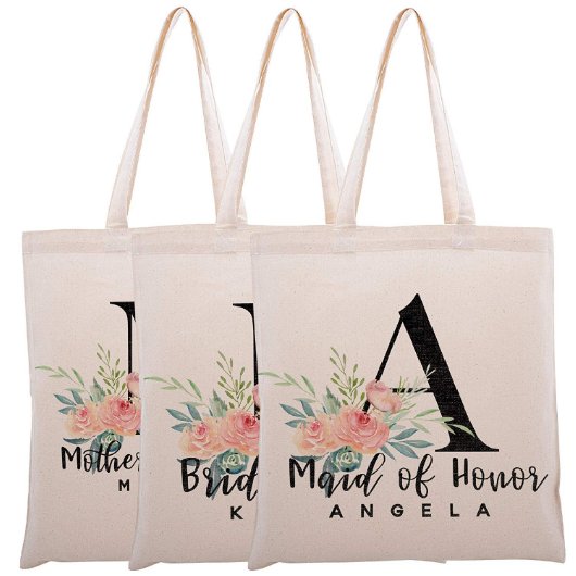 Set of 3 Elegant Pink Roses Canvas Tote Bags (Set)