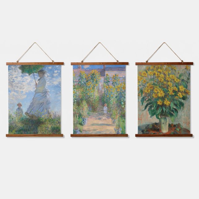 Set of 3 Famous Claude Monet Paintings Wall Hanging Tapestry (Triple)